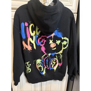 Zara Girls Nice NYC Bear Spray Paint Graphic Pullover Hoodie Black Size 13-14